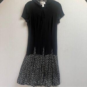 Joseph Ribkoff Leopard Print Hooded Stretch Drop Waist Midi Dress Size 6